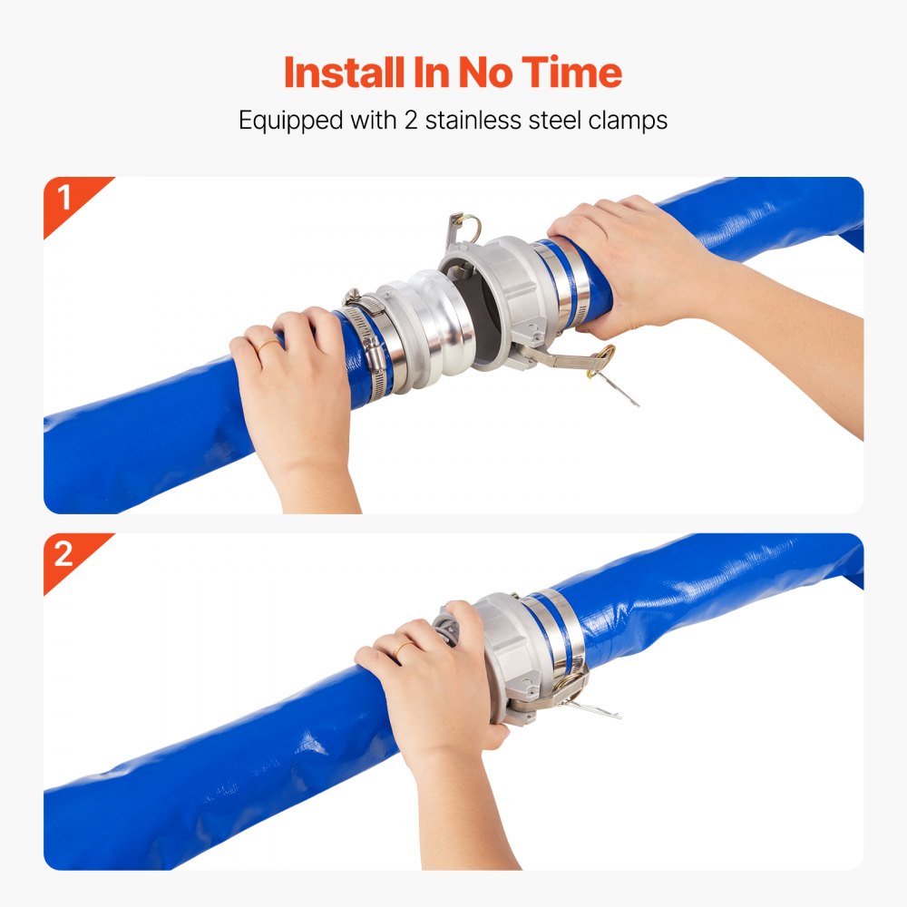 VEVOR Backwash Hose, 3 in x 50 ft, Blue High Quality PVC Hose, with Clamps, Camlock, Aluminum Fittings, Fit Various Pumps, for Sewage Treatment, Water Transportation and More Agricultural Purposes