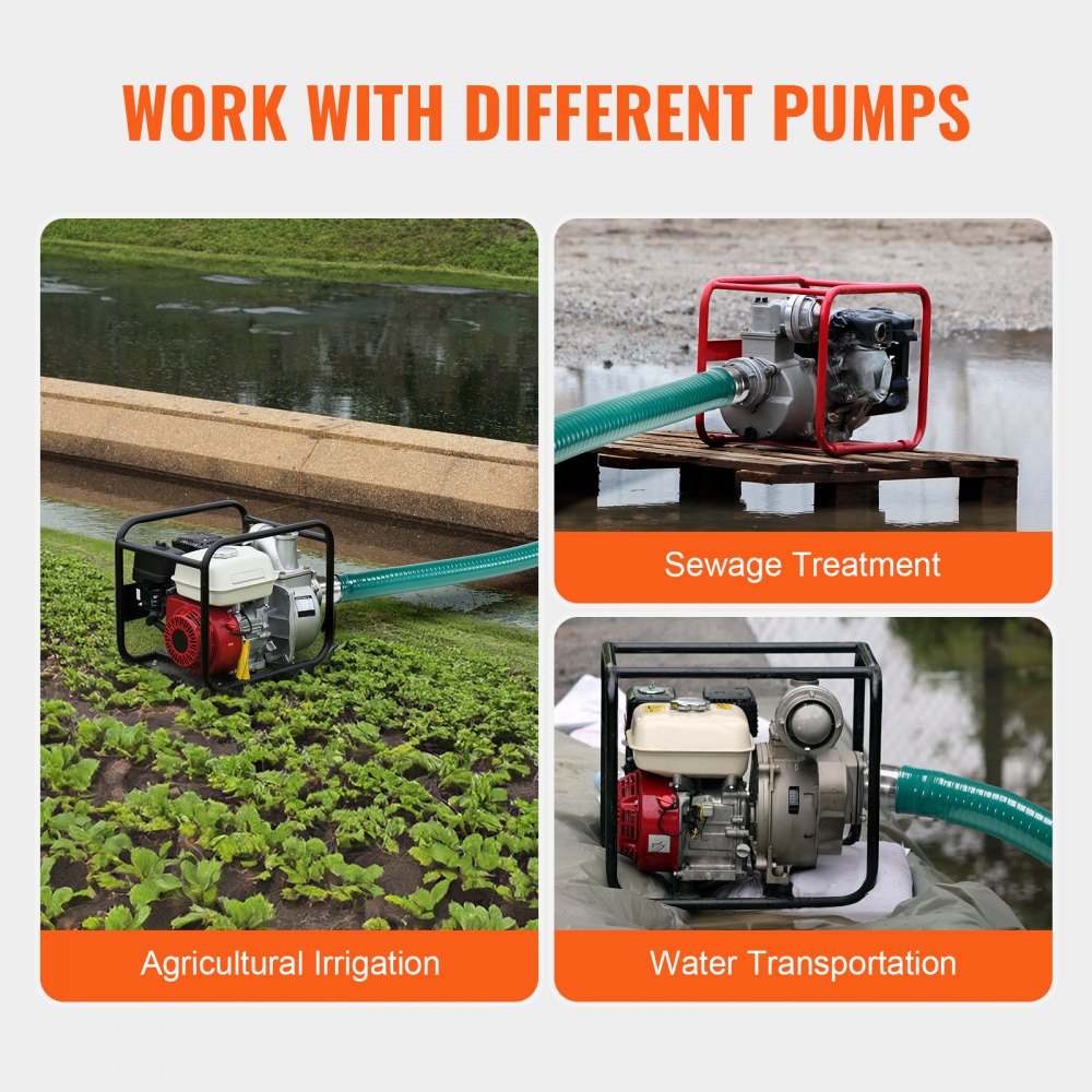 VEVOR Suction Hose, 2 in x 20 ft, Green High Quality Hose, with Camlock Connectors, and Aluminum Fittings, Fit Various Pumps, for Sewage Treatment, Water Transportation and More Agricultural Purposes