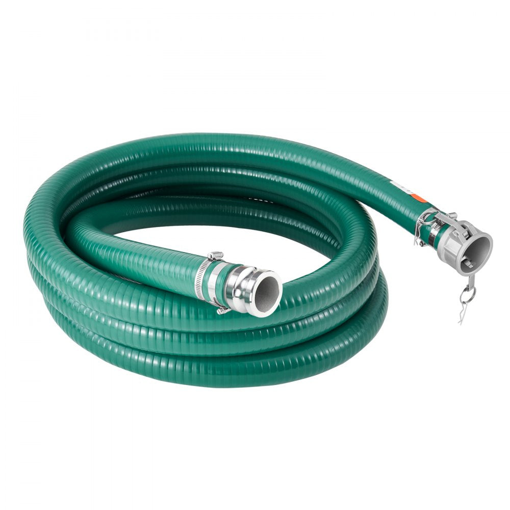 VEVOR Suction Hose, 2 in x 20 ft, Green High Quality Hose, with Camlock Connectors, and Aluminum Fittings, Fit Various Pumps, for Sewage Treatment, Water Transportation and More Agricultural Purposes