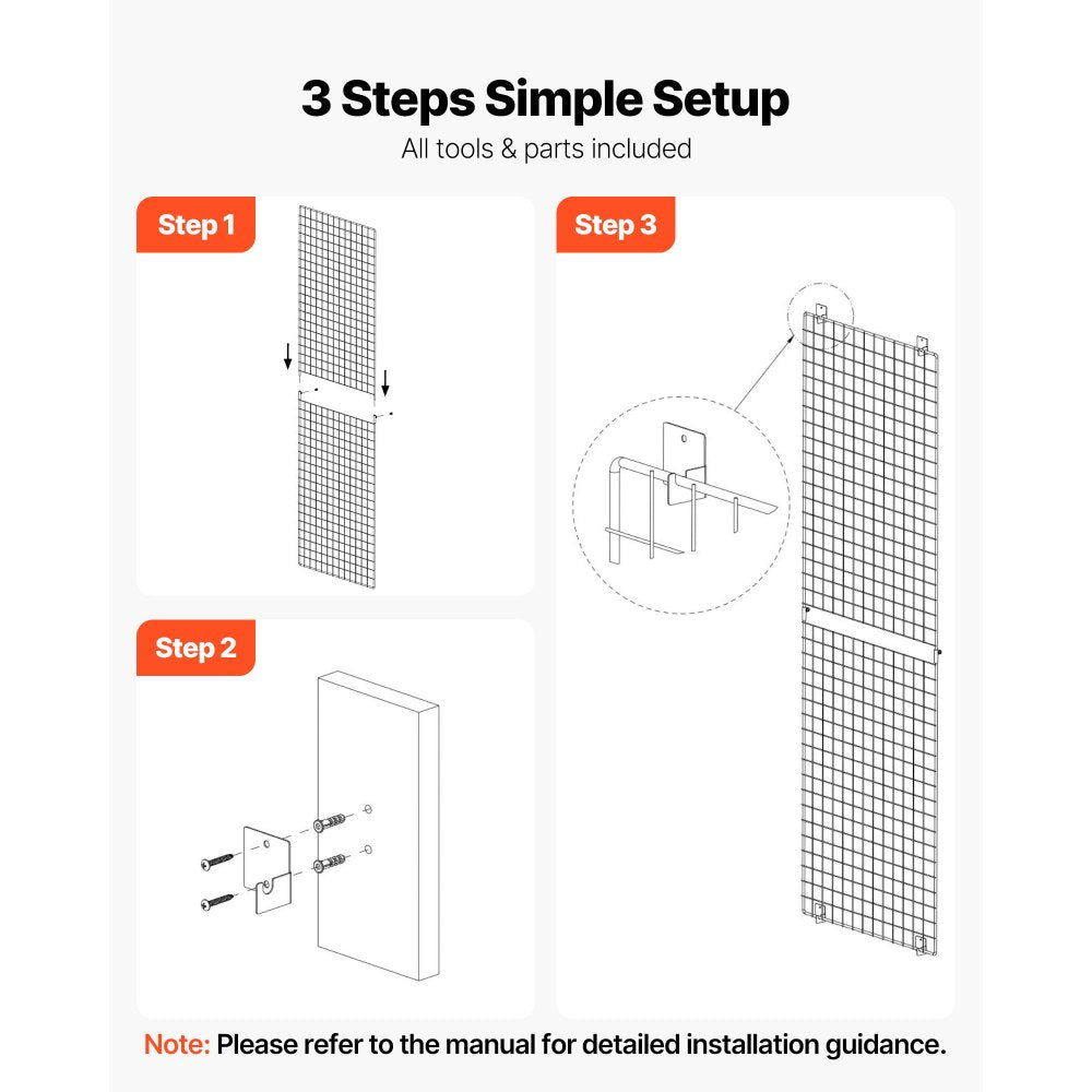 VEVOR 3 Packs Grid Wall Panels, 2 x 6 ft Wire Grid Panels Display Rack, Wall-Mounted Art Display Shelf, Black Carbon Steel Wall Hanging Gridwall for Craft Show, Decoration, Storage, Notice Board
