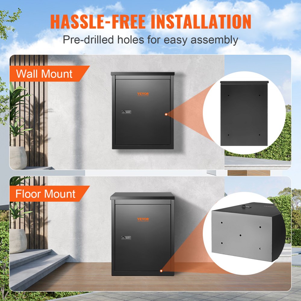VEVOR Package Delivery Boxes for Outside 15.4" x 10.6" x 20.5", Galvanized Steel Wall Mount Mailbox with Coded Lock, Anti-Theft Baffle, IPX3 Waterproof Lockable Large Mail Box for Porch, Curbside