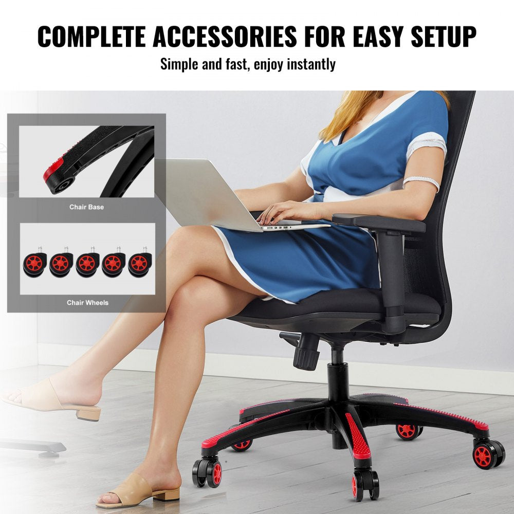VEVOR Office Chair Base Replacement, 28", 2500 lbs Static Load, Heavy Duty Universal Computer Desk Chair Stool Base Part with 5 Casters and Reinforced Legs, Desk Chair Base Replacement, Black + Red