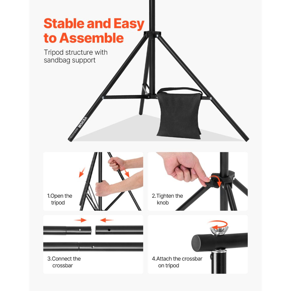 VEVOR Backdrop Stand, 7 x 10 ft Adjustable Photo Backdrop Stand Kit, Portable Background Backdrop Stand with 3 Crossbars, Heavy Duty Projector Screen Stand, for Wedding, Photo Video Studio & Party