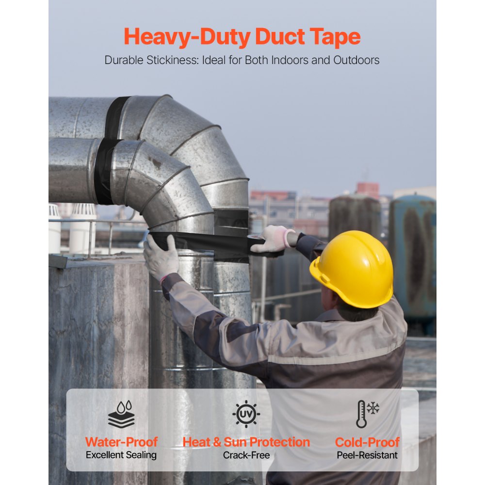 VEVOR Duct Tape, 1.88 in x 35 Yards, 1-Pack, Waterproof and Temperature-Resistant, No Residue Strong Adhesive Heavy Duty Duct Tape, Tear by Hand, for Indoor and Outdoor Repairs, All Weather, Black