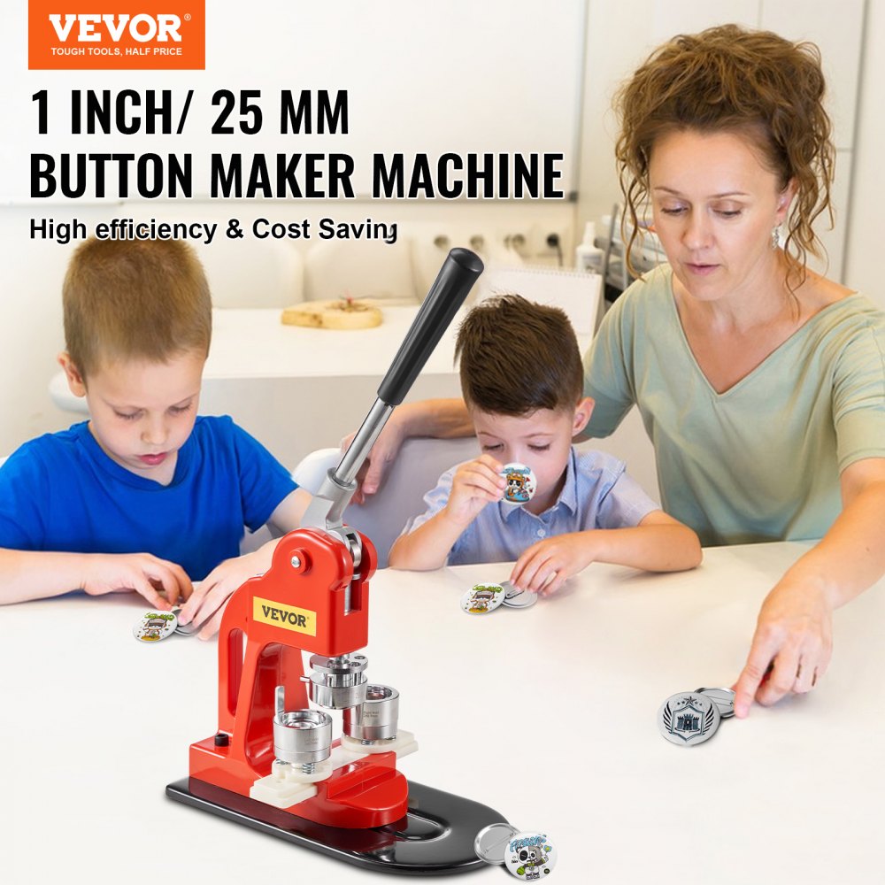 VEVOR Button Maker Machine, 25mm (1 inch) Badge Punch Press Kit, Children DIY Gifts Pin Maker, Button Making Supplies with 500pcs Button Parts & Circle Cutter & Magic Book
