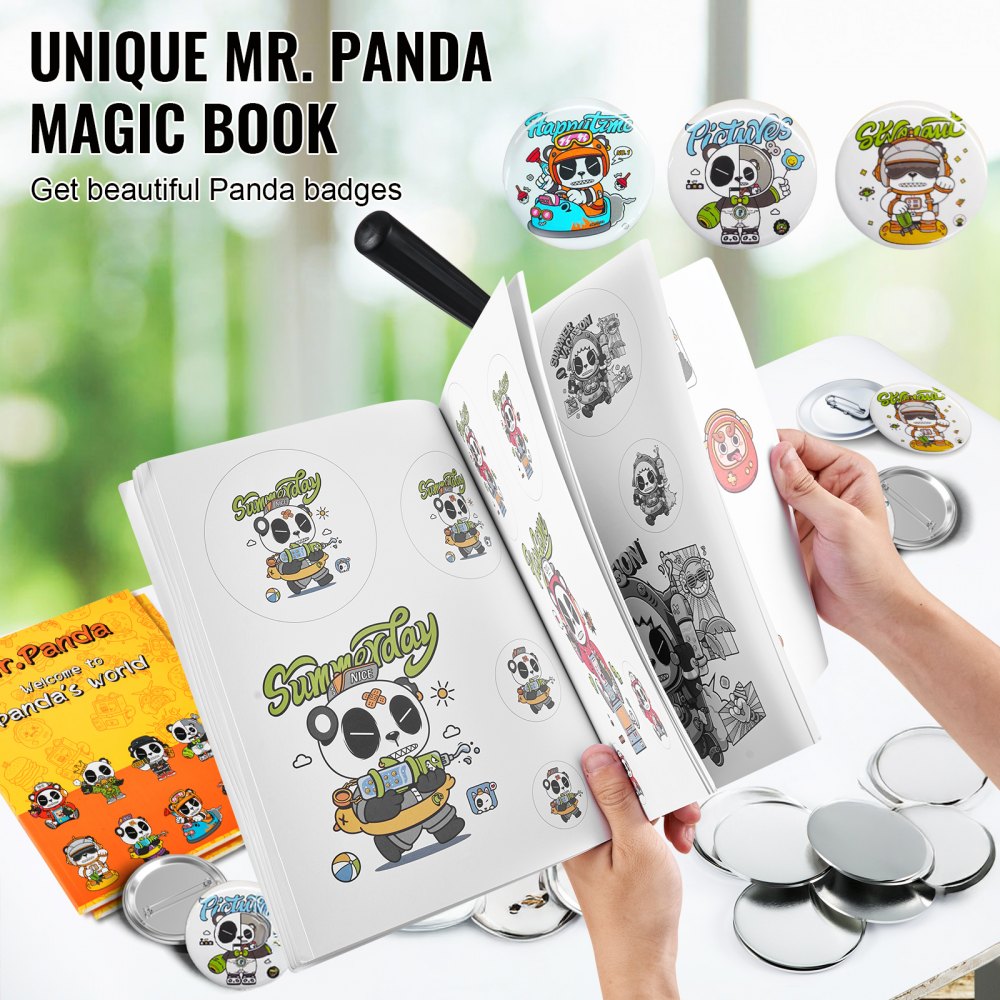 VEVOR Button Maker Machine, 32 mm (1.25 inch) Badge Punch Press Kit, Children DIY Gifts Pin Maker, Button Making Supplies with 500pcs Button Parts & Circle Cutter & Magic Book