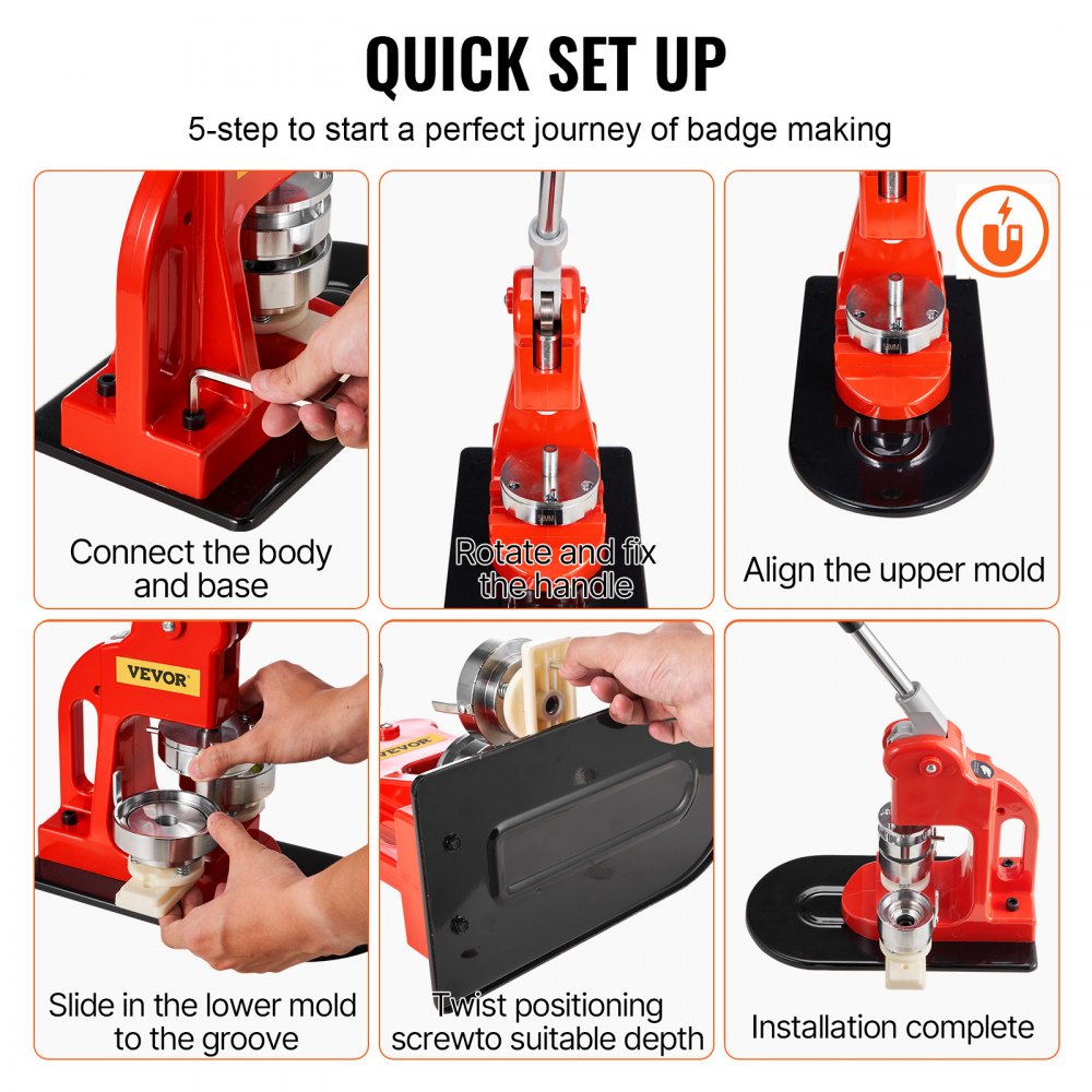 VEVOR Button Maker Machine, 58 mm (2.25 inch) Badge Punch Press Kit, Children DIY Gifts Pin Maker, Button Making Supplies with 500pcs Button Parts & Circle Cutter & Magic Book