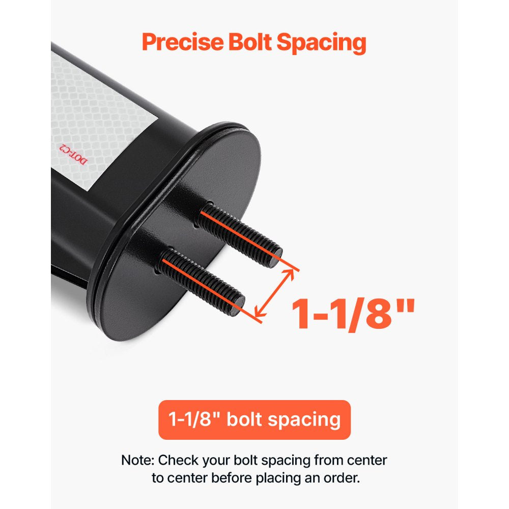 VEVOR Angled Spring Loaded Mud Flap Hangers, 1-1/8" Bolt Spacing Mudflap Hangers for Semi Trucks, 1 Pair Heavy Duty Semi Truck Mud Flap Hanger Set with Reflective Strips, Black