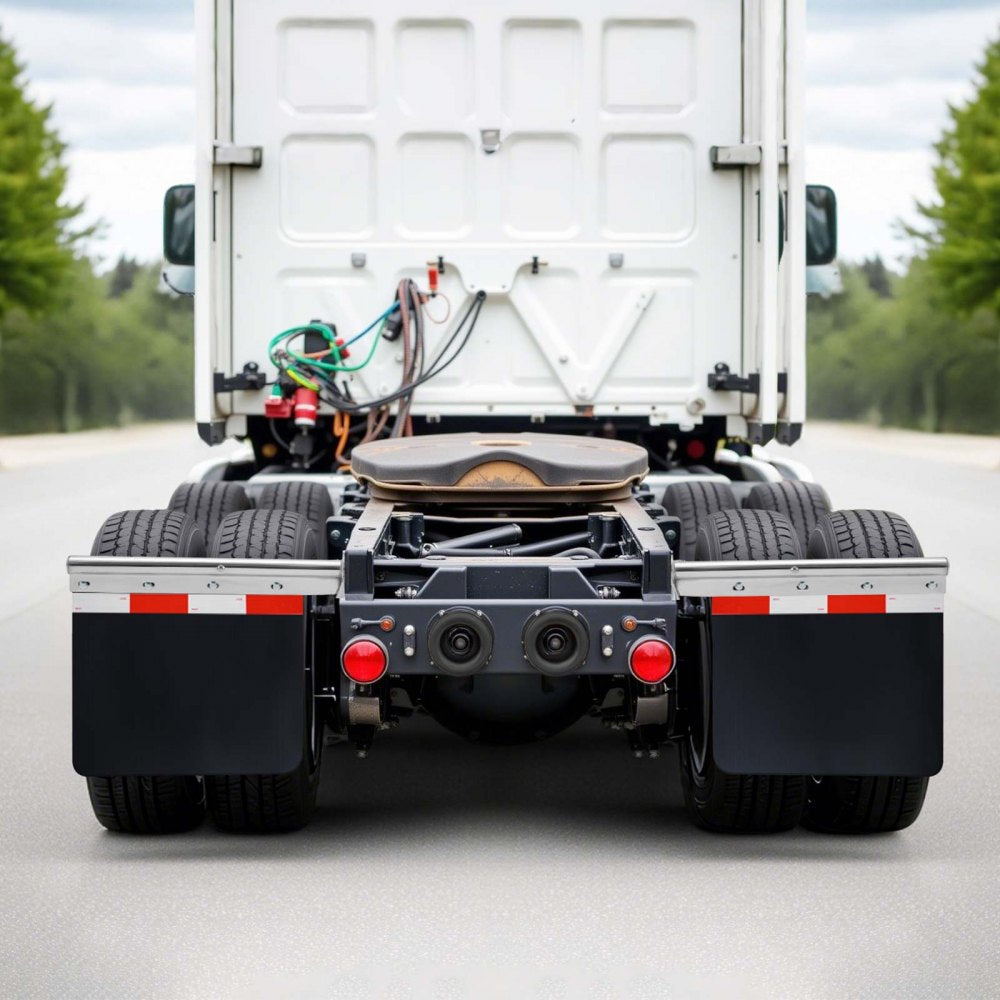 VEVOR Chrome Straight Spring Loaded Mud Flap Hangers, 1-1/8" Bolt Spacing Mudflap Hangers for Semi Trucks, 1 Pair Heavy Duty Semi Truck Mud Flap Hanger Set with Reflective Strips, Silver