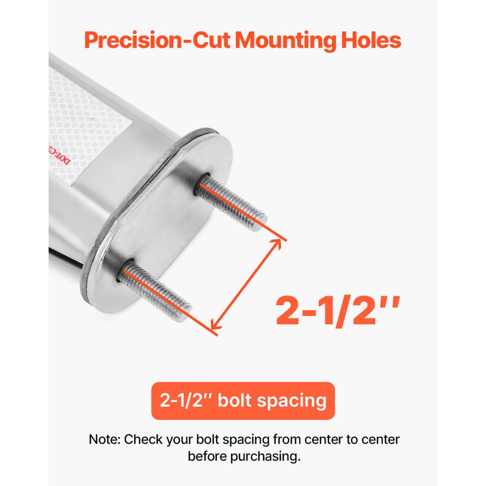 VEVOR Stainless Steel Angled Spring Loaded Mud Flap Hangers, 2-1/2" Bolt Spacing Mudflap Hangers for Semi Trucks, 1 Pair Heavy Duty Semi Truck Mud Flap Hanger Set with Reflective Strips, Silver