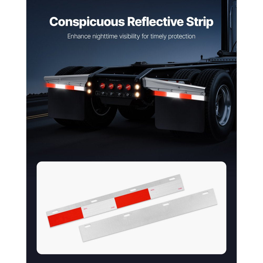 VEVOR Chrome Straight Spring Loaded Mud Flap Hangers, 2-1/2" Bolt Spacing Mudflap Hangers for Semi Trucks, 1 Pair Heavy Duty Semi Truck Mud Flap Hanger Set with Aluminum Reflective Plates, Silver