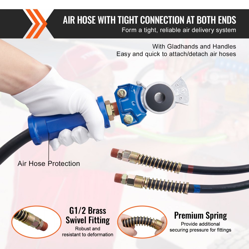 VEVOR 12FT Semi Truck Air Lines Kit with 2PCS Glad Hands, 3-in-1 Air Hoses & 7 Way ABS Electric Power Line, with 2PCS Gladhand Handles, 4PCS Seals and Tender Spring Kit for Semi Truck Trailer Tractor