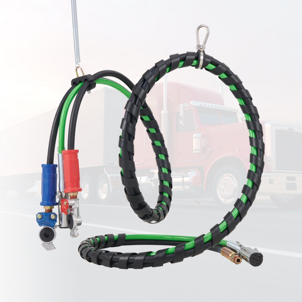 VEVOR 12FT Semi Truck Air Lines Kit, 3-in-1 Air Hoses & ABS Power Line for Semi Truck Trailer Tractor, 7-Way Plug Electrical Cord Cable and Rubber Air Lines Hose Assembly Kit with Hook & Teflon Tape