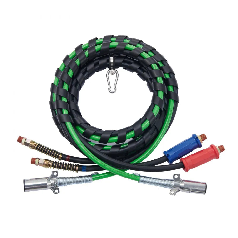 VEVOR 12FT Semi Truck Air Lines Kit, 3-in-1 Air Hoses & ABS Power Line for Semi Truck Trailer Tractor, 7-Way Plug Electrical Cord Cable and Rubber Air Lines Hose Assembly Kit with Hook & Teflon Tape