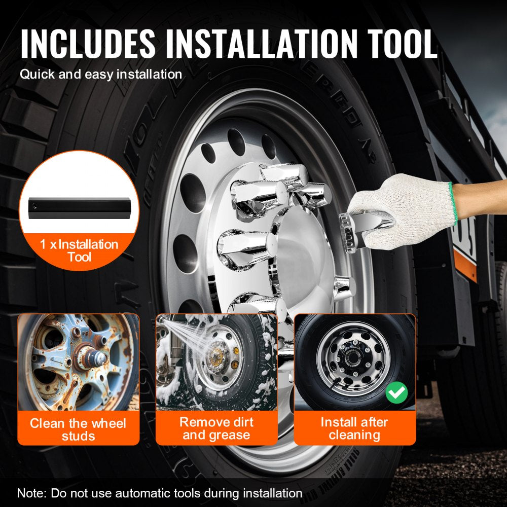 VEVOR Front Axle Wheel Covers, Dome Axle Cover for Semi Truck, ABS Electroplate Rust-Resistant Lug Nut Covers, Universal Fit, Installation Tool Included, Complete Axle Cover Combo Kit