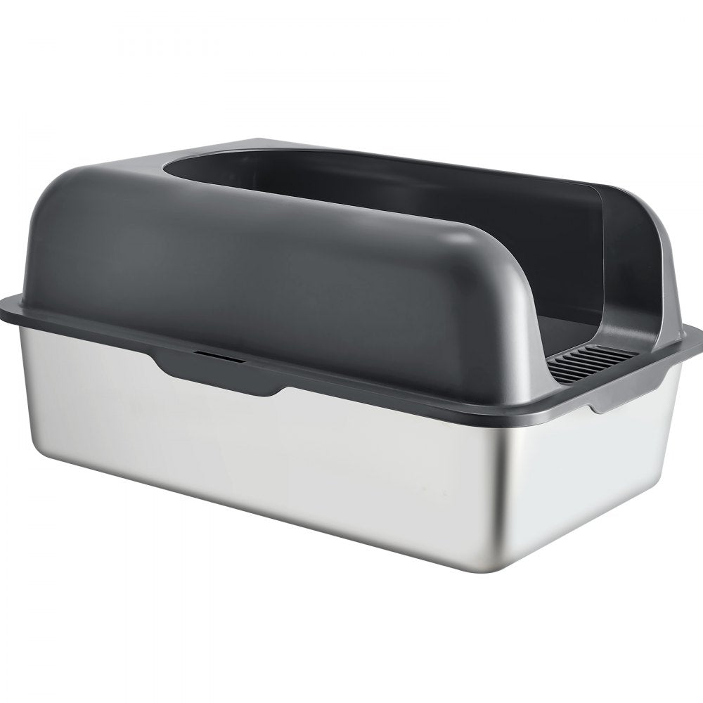 VEVOR Cat Litter Box, 6 inches Deep, XL Extra Large Stainless Steel Cat Litter Box with Scoop, Wide Filtering Foot Board & High Sides, Enclosed Odor-Free Easy-to-Clean Litter Box, Fit for Big Cats