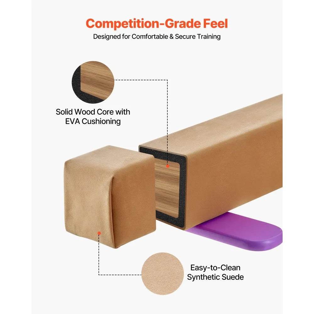VEVOR 8FT Balance Beam for Kids, 350 LBS Stable Support Gymnastics Floor Beam with Non-Slip Wooden Mats, Wood-Core Gymnastics Training Equipment with Anti-Slip Bottom for Home and Gym, Yellow