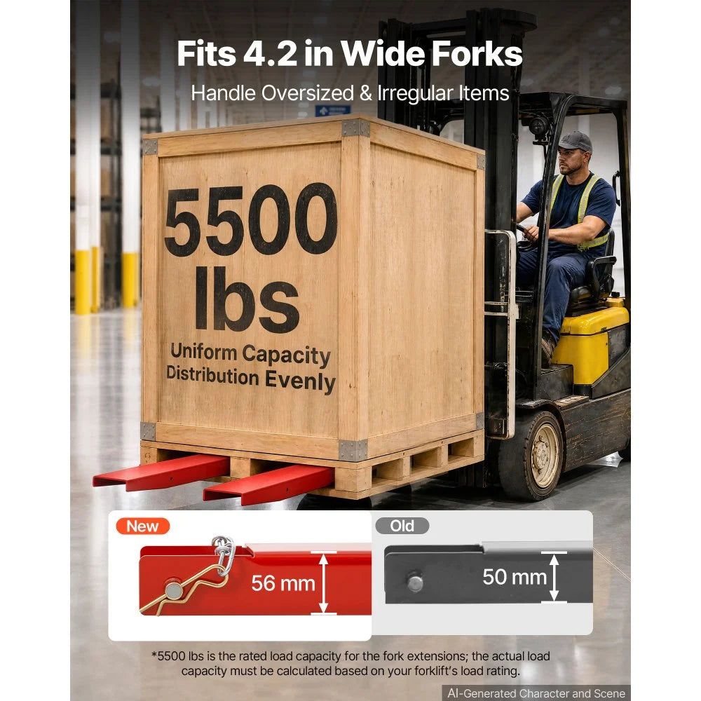 VEVOR Forklift Extensions 84 x 4.5 in, 5500 lbs Load Capacity & Bottom Lock, for Forklifts and Forklift Trucks, Heavy-Duty Industrial Steel Pallet Fork Attachments, Extended Load Handling, Red, 1 Pair