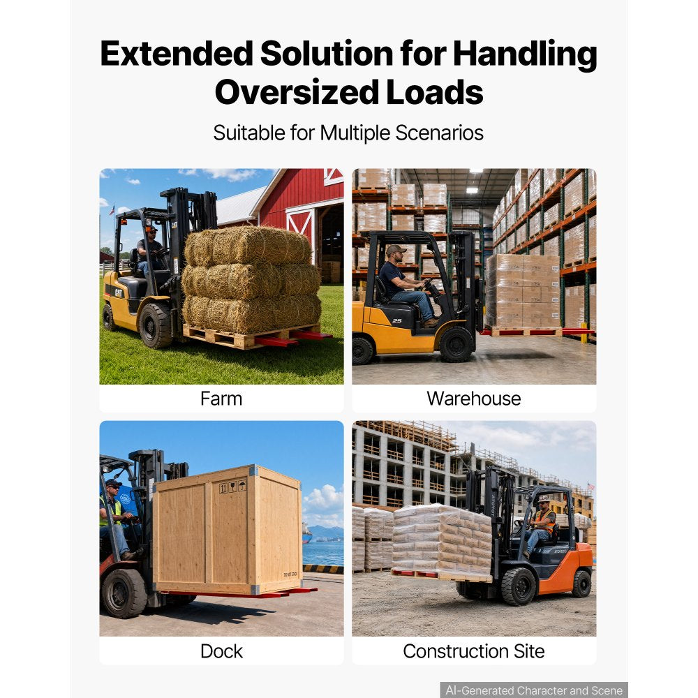 VEVOR Forklift Extensions 84 x 4.5 in, 5500 lbs Load Capacity & Bottom Lock, for Forklifts and Forklift Trucks, Heavy-Duty Industrial Steel Pallet Fork Attachments, Extended Load Handling, Red, 1 Pair