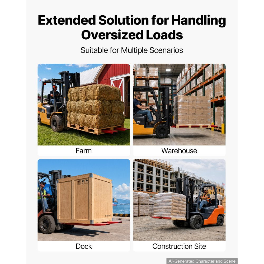 VEVOR Forklift Extensions 96 x 5.5 in, 5500 lbs Load Capacity & Bottom Lock, for Forklifts and Forklift Trucks, Heavy-Duty Industrial Steel Pallet Fork Attachments, Extended Load Handling, Red, 1 Pair