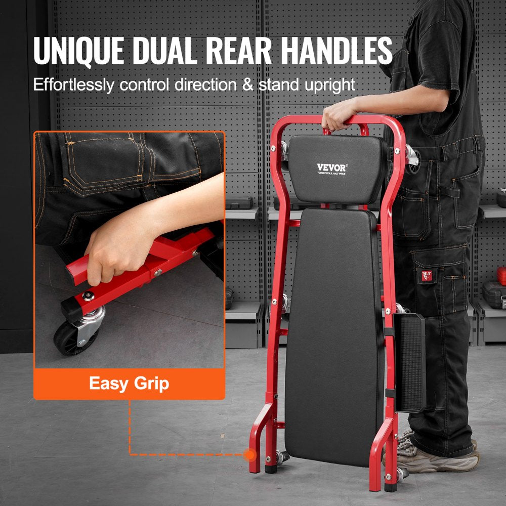 VEVOR Mechanic Garage Creeper, 44-Inch, 300 lbs Capacity Automotive Rolling Creeper with 6 Casters Adjustable Cushioned Headrest Tool Tray, Heavy Duty Steel Frame for Garages, Repair Shops, and DIY