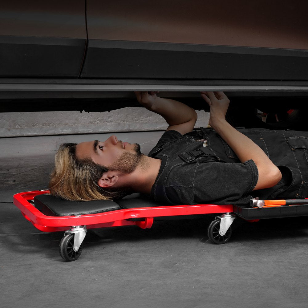 VEVOR Mechanic Garage Creeper, 44-Inch, 300 lbs Capacity Automotive Rolling Creeper with 6 Casters Adjustable Cushioned Headrest Tool Tray, Heavy Duty Steel Frame for Garages, Repair Shops, and DIY