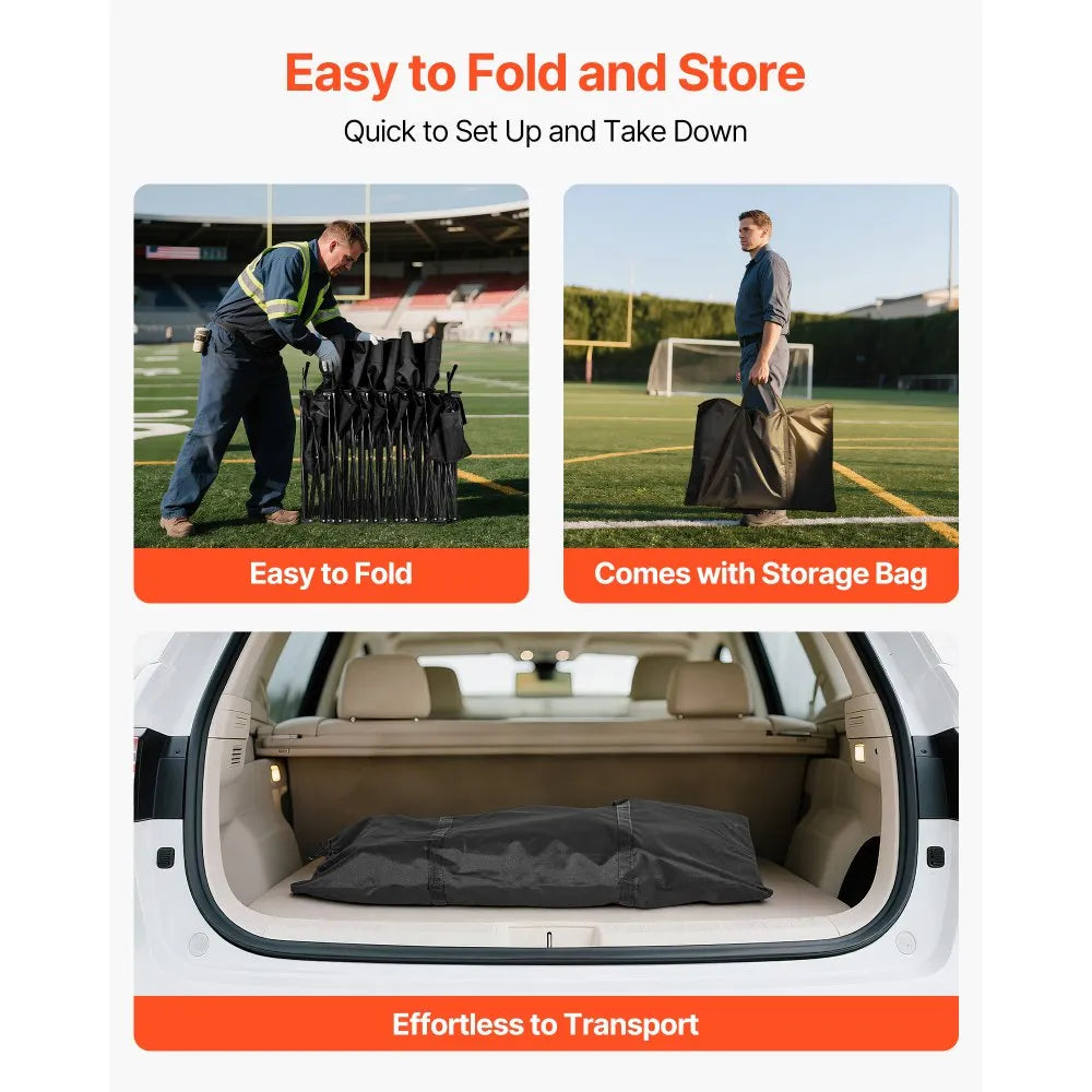 VEVOR Portable Folding Bench, 6 Seat Soccer Bench with Storage Pockets Cup Holders & Carrying Bag, Lightweight Sideline Seating with Sunshade for Football, Baseball, Camping, Outdoor Events, Black