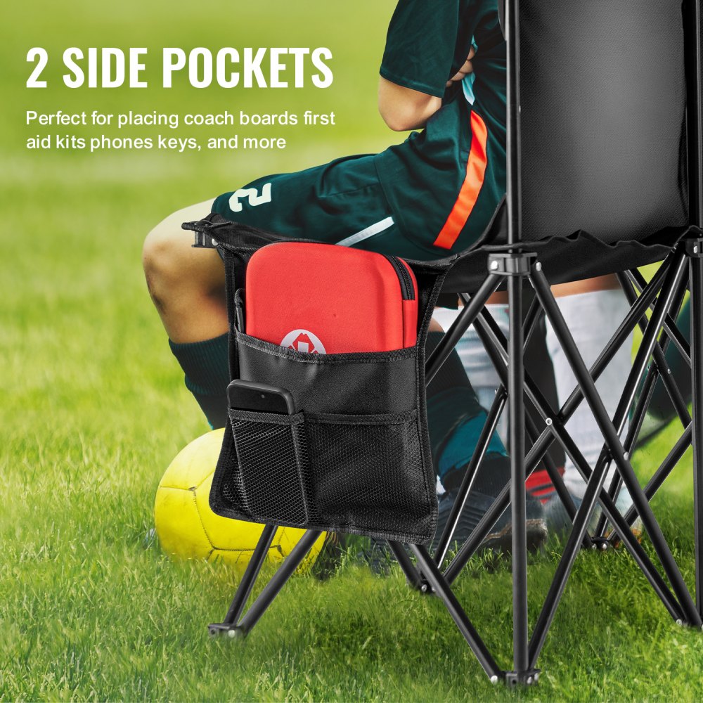 VEVOR Portable Folding Bench, 6 Seat Foldable Soccer Bench with Side Pockets and Carrying Bag, Lightweight Sideline Seating with Back Rest for Football, Baseball, Camping, Outdoor Events, Black