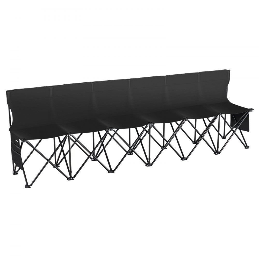 VEVOR Portable Folding Bench, 6 Seat Foldable Soccer Bench with Side Pockets and Carrying Bag, Lightweight Sideline Seating with Back Rest for Football, Baseball, Camping, Outdoor Events, Black