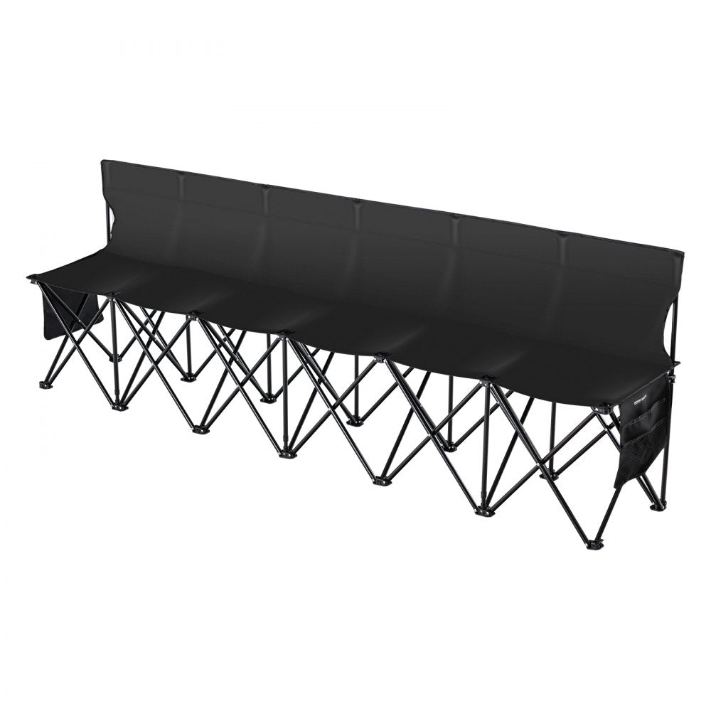VEVOR Portable Folding Bench, 6 Seat Foldable Soccer Bench with Side Pockets and Carrying Bag, Lightweight Sideline Seating with Back Rest for Football, Baseball, Camping, Outdoor Events, Black