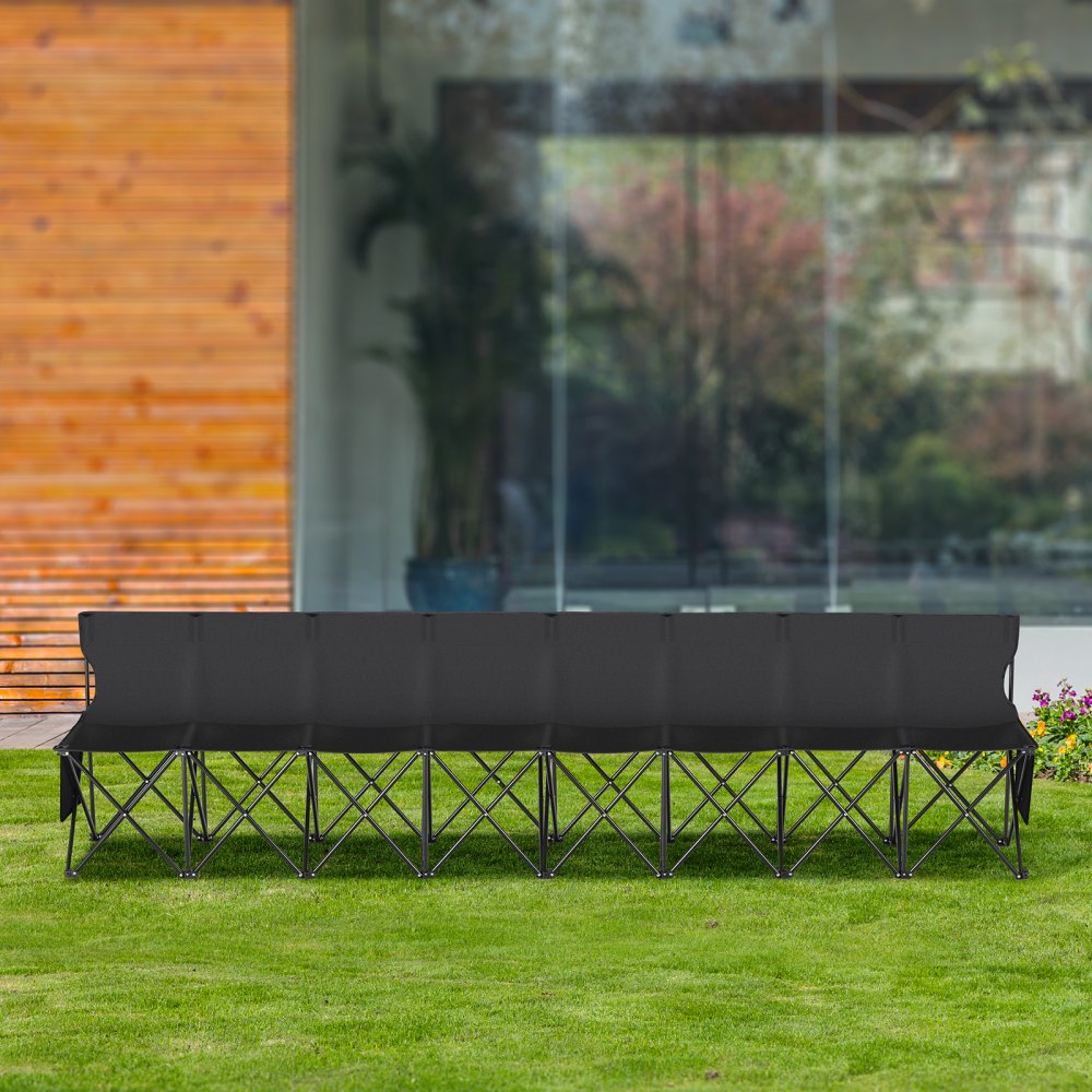 VEVOR Portable Folding Bench, 8 Seat Foldable Soccer Bench with Side Pockets and Carrying Bag, Lightweight Sideline Seating with Back Rest for Football, Baseball, Camping, Outdoor Events, Black