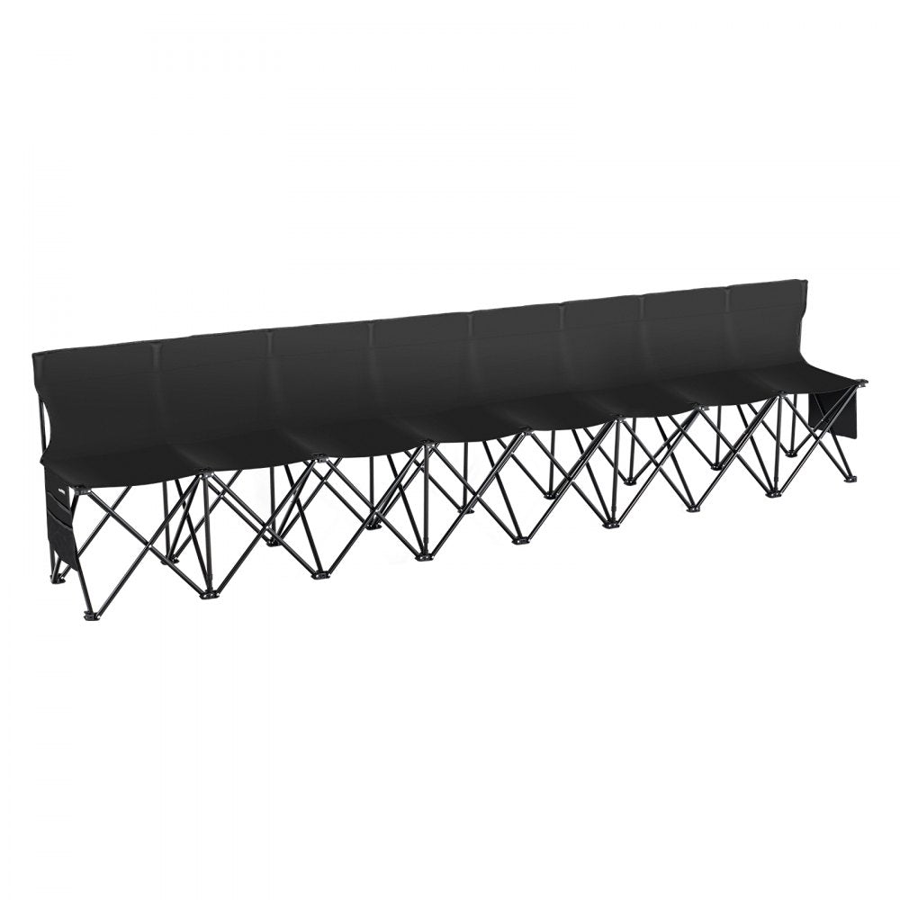 VEVOR Portable Folding Bench, 8 Seat Foldable Soccer Bench with Side Pockets and Carrying Bag, Lightweight Sideline Seating with Back Rest for Football, Baseball, Camping, Outdoor Events, Black