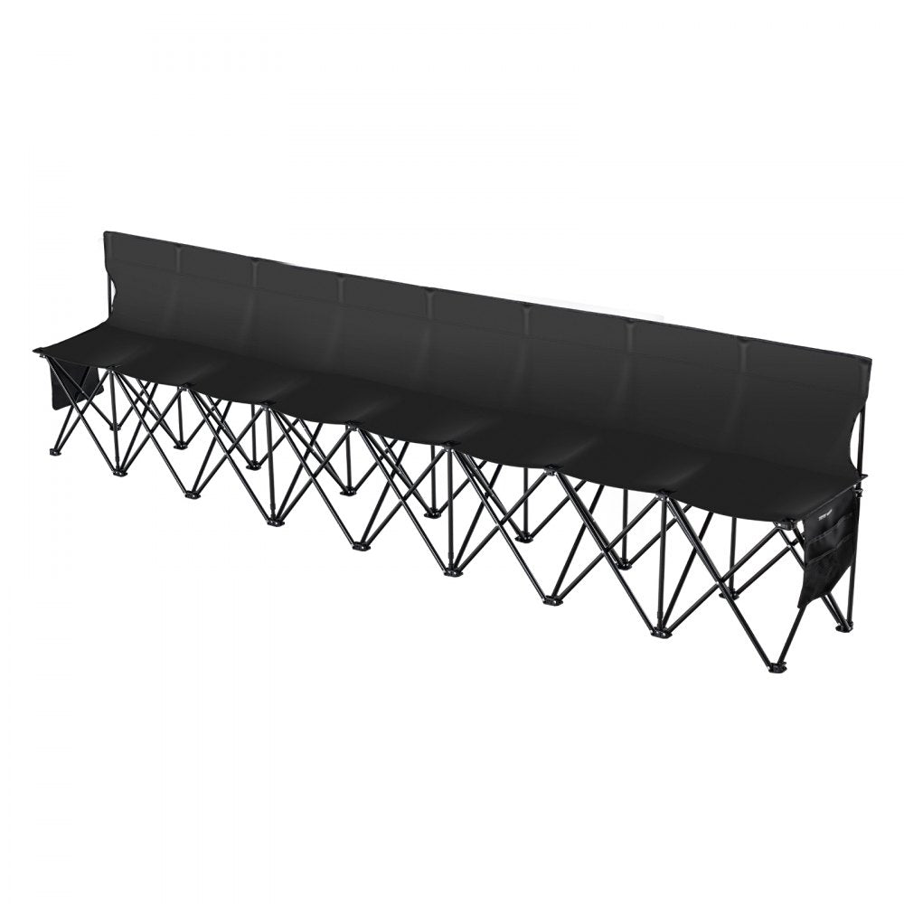VEVOR Portable Folding Bench, 8 Seat Foldable Soccer Bench with Side Pockets and Carrying Bag, Lightweight Sideline Seating with Back Rest for Football, Baseball, Camping, Outdoor Events, Black