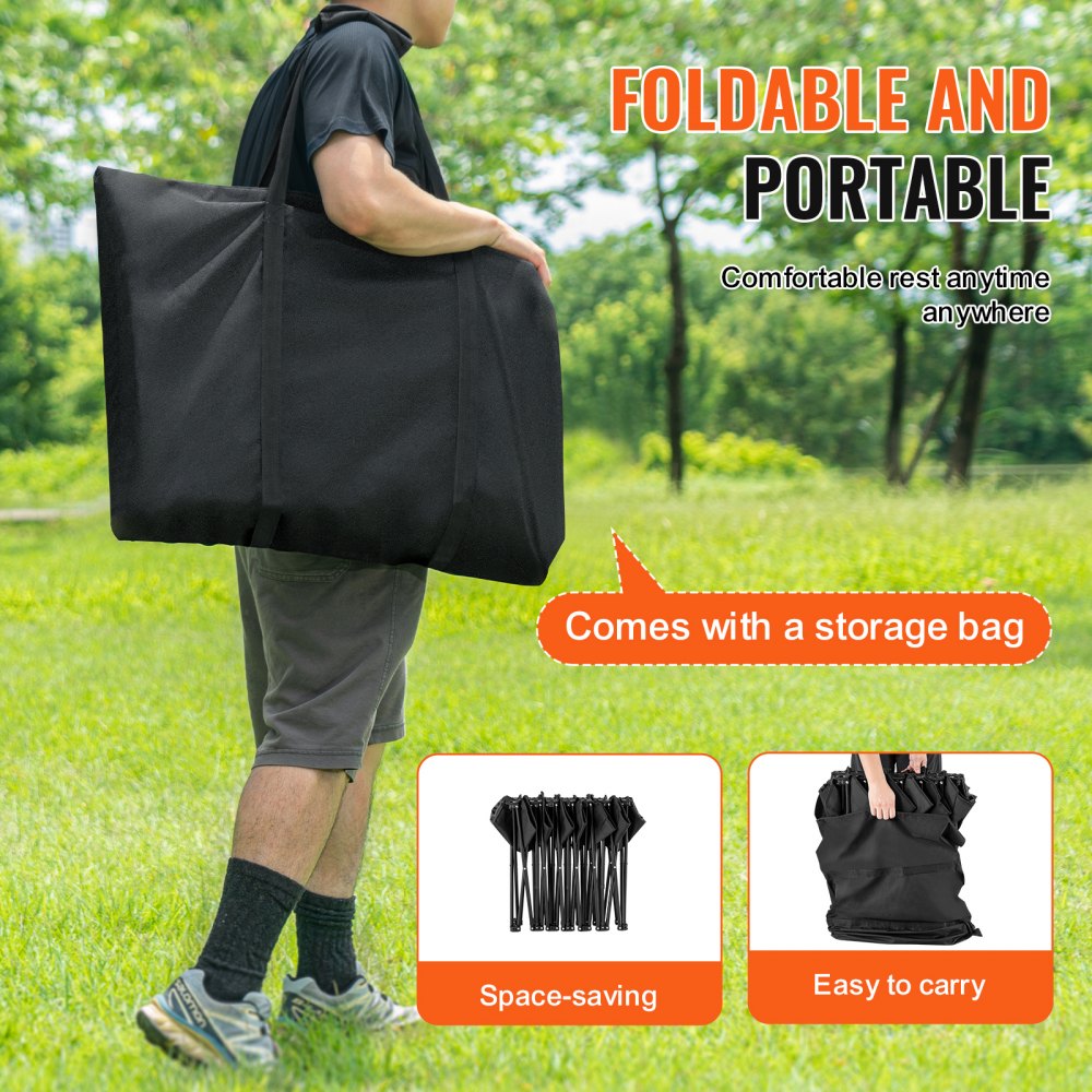 VEVOR Portable Folding Bench, 6 Seat Foldable Soccer Bench with Side Pockets and Carrying Bag, Lightweight 600D Oxford Fabric Sideline Seating, for Football, Baseball, Camping, Outdoor Events, Black