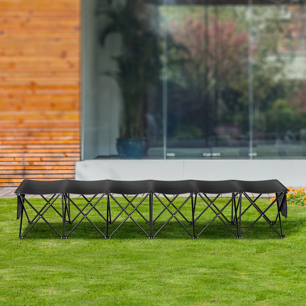 VEVOR Portable Folding Bench, 6 Seat Foldable Soccer Bench with Side Pockets and Carrying Bag, Lightweight 600D Oxford Fabric Sideline Seating, for Football, Baseball, Camping, Outdoor Events, Black