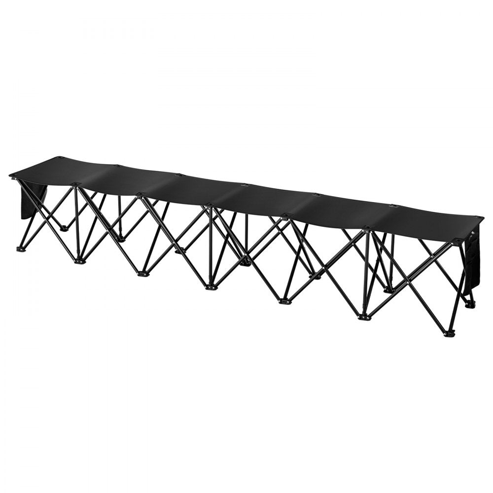 VEVOR Portable Folding Bench, 6 Seat Foldable Soccer Bench with Side Pockets and Carrying Bag, Lightweight 600D Oxford Fabric Sideline Seating, for Football, Baseball, Camping, Outdoor Events, Black