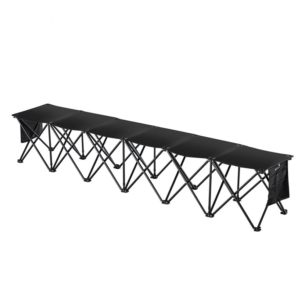 VEVOR Portable Folding Bench, 6 Seat Foldable Soccer Bench with Side Pockets and Carrying Bag, Lightweight 600D Oxford Fabric Sideline Seating, for Football, Baseball, Camping, Outdoor Events, Black