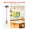 VEVOR 1-Light Pendant Light, 2 Pack, Kitchen Island Lights with Clear Glass Shade & Hanging Cord, Black and Gold Finish, Adjustable Height, Pendant Lighting for Bedroom, Hallway, Entryway, Kitchen