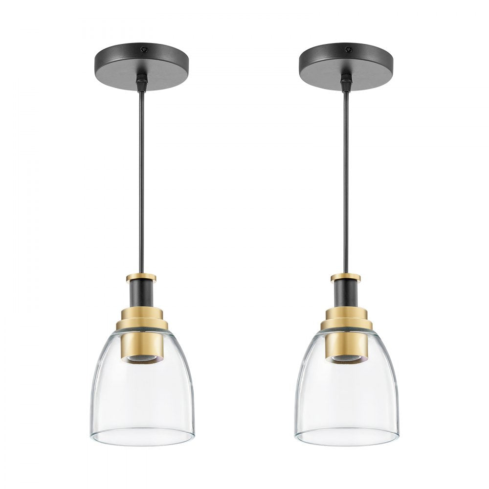 VEVOR 1-Light Pendant Light, 2 Pack, Kitchen Island Lights with Clear Glass Shade & Hanging Cord, Black and Gold Finish, Adjustable Height, Pendant Lighting for Bedroom, Hallway, Entryway, Kitchen