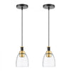 VEVOR 1-Light Pendant Light, 2 Pack, Kitchen Island Lights with Clear Glass Shade & Hanging Cord, Black and Gold Finish, Adjustable Height, Pendant Lighting for Bedroom, Hallway, Entryway, Kitchen