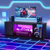 VEVOR TV Stand for TVs up to 65 inch, Modern Entertainment Center with Light Strip, Wooden TV Cabinet Storage with Glass Shelf and Adjustable Shelves, Console Table for Living Room and Bedroom, Black