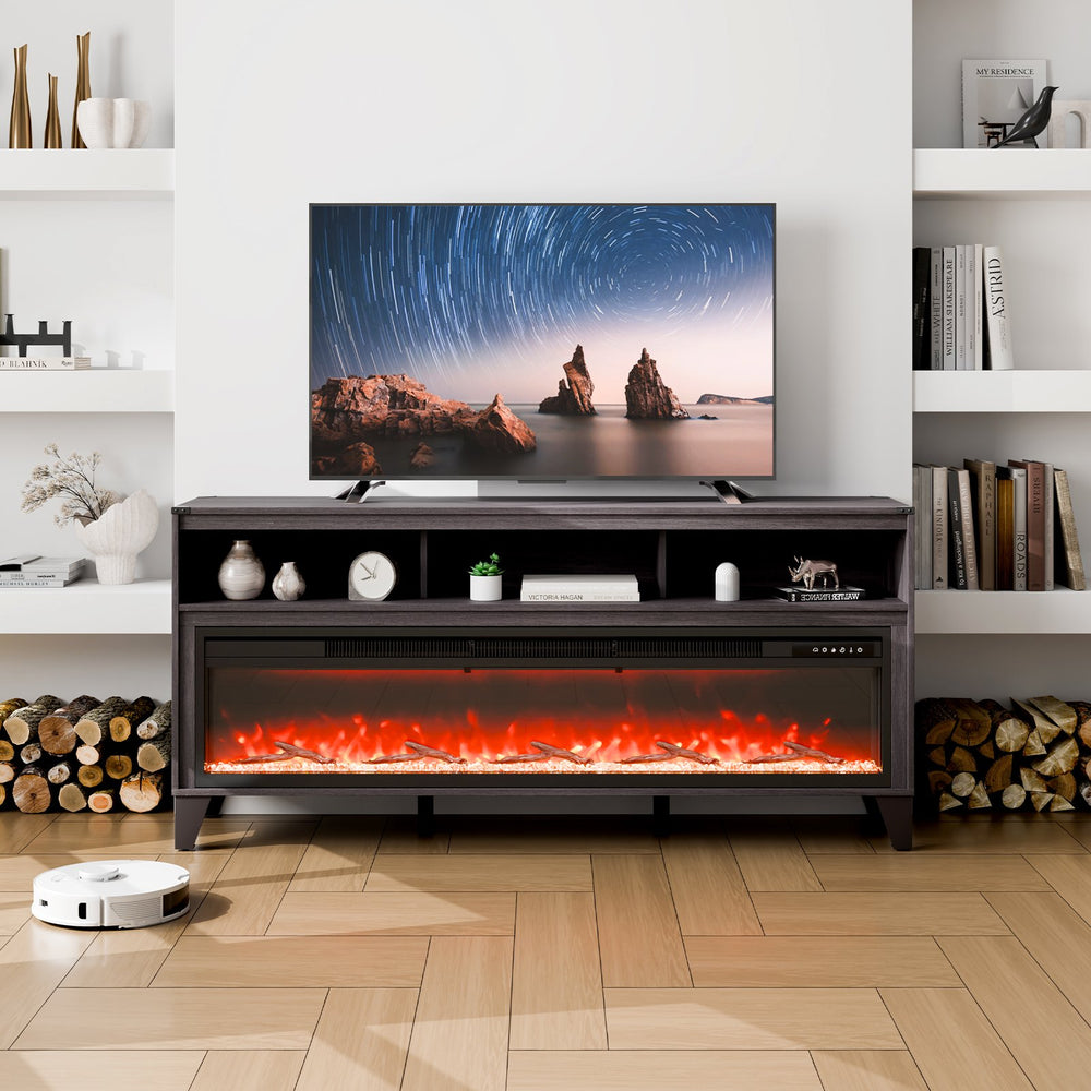 VEVOR Fireplace TV Stand - lifestyle photo (TV on stand, living room)