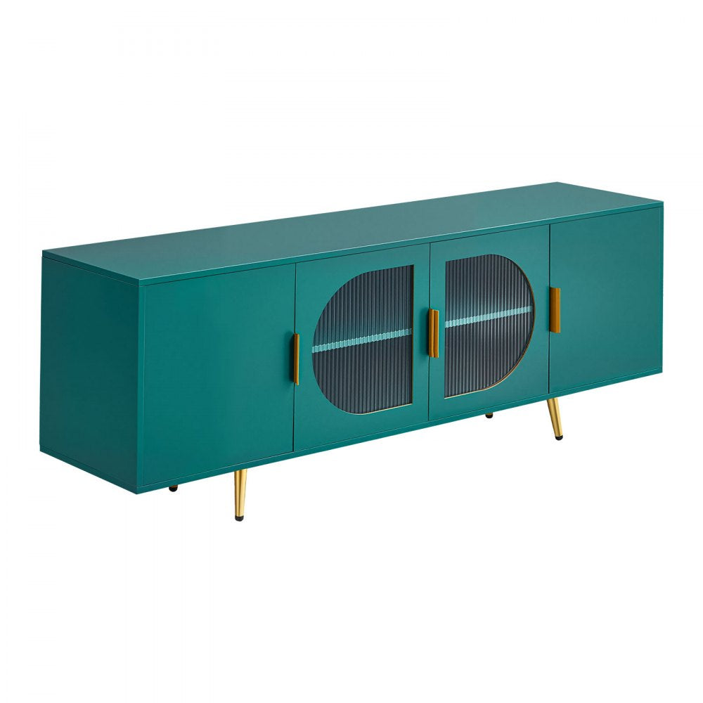 VEVOR TV Stand for TVs up to 75 inch, Modern Entertainment Center with Glass Doors and Gold Legs, TV Cabinet Storage with Adjustable Shelves, Media Console Table for Living Room and Bedroom, Green