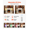 VEVOR Fireplace TV Stand infographic: adjustable LED strip with RGB colors and multiple lighting modes