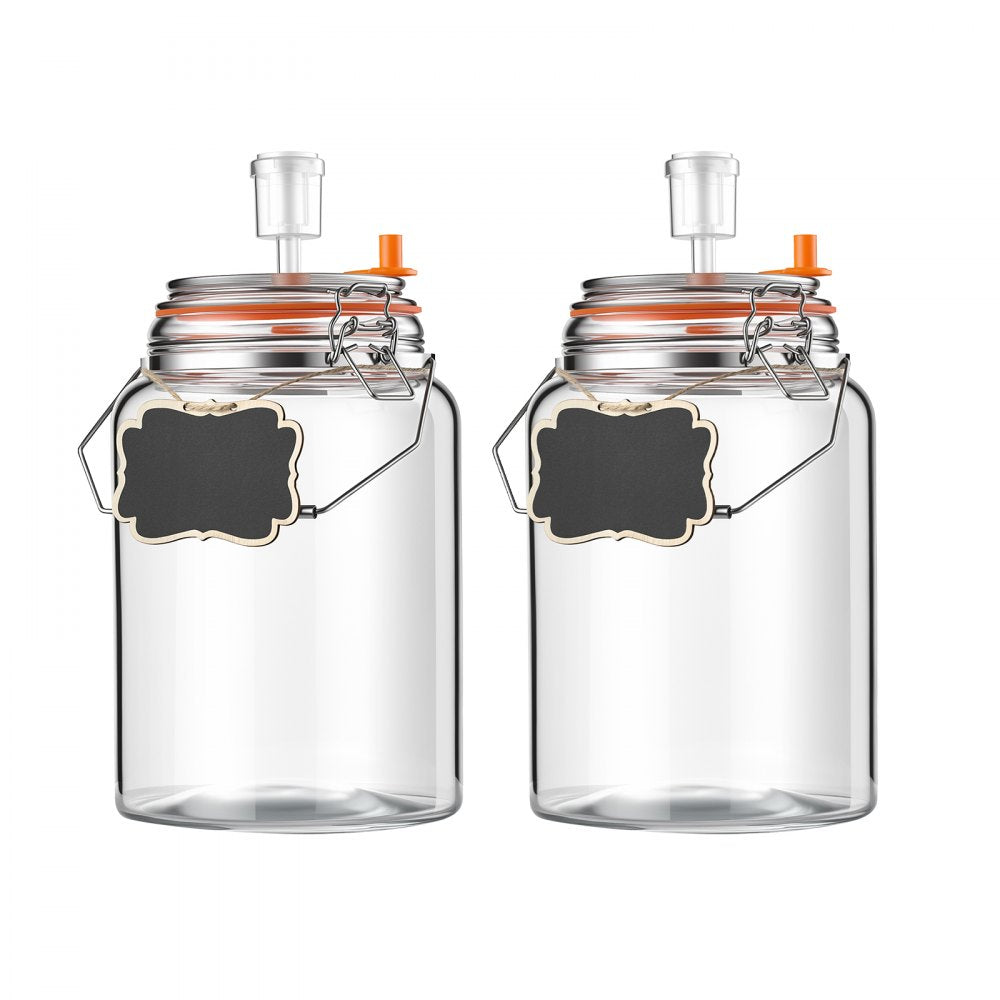 VEVOR 1 Gallon Glass Fermentation Jar, Wide Mouth Container Kit, 2-Pack, for Making Sauerkraut, Kimchi, Pickles and Vegetables, Glass Jars for Beginners with Airlocks, Latch Lids, and Silicone Rings
