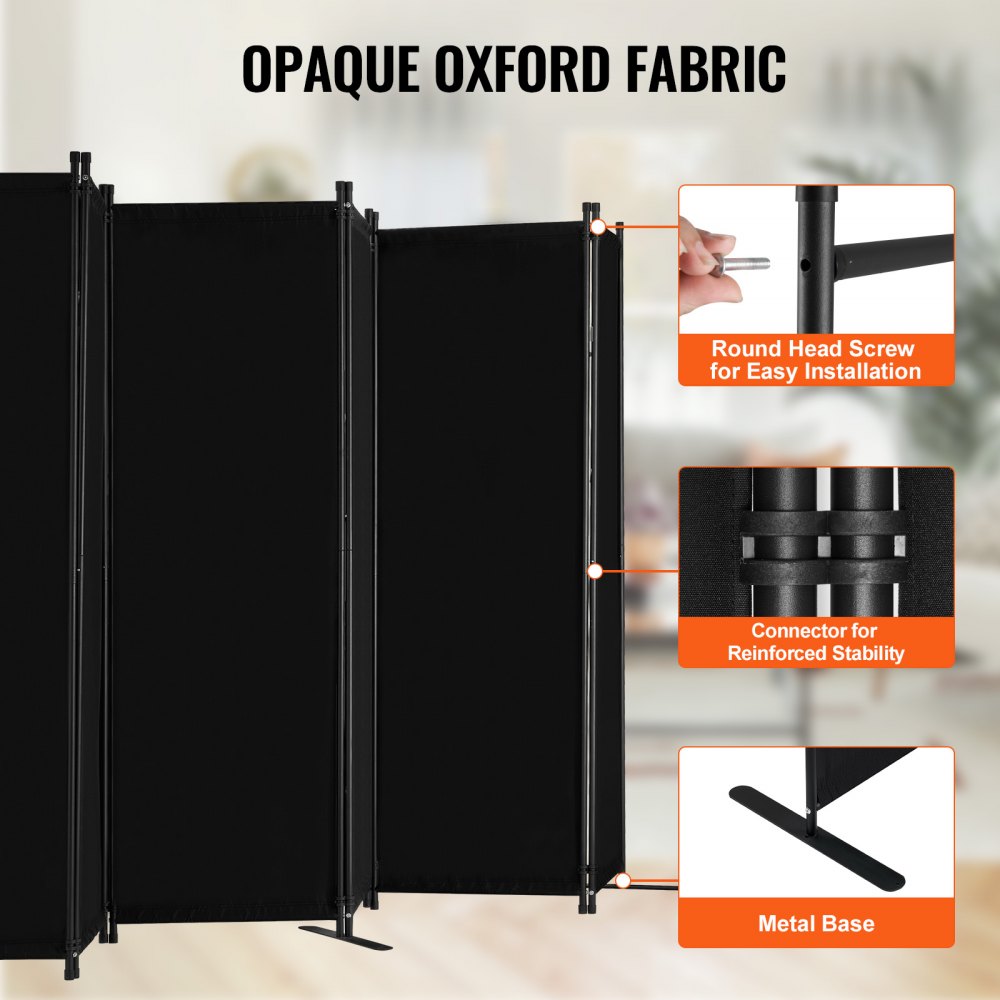 VEVOR Room Divider, 6 Panel Room Divider, Folding Privacy Screen and Portable Partition Divider for Room Separation, Freestanding Room Partitions for Office, Bedroom, Study, Black