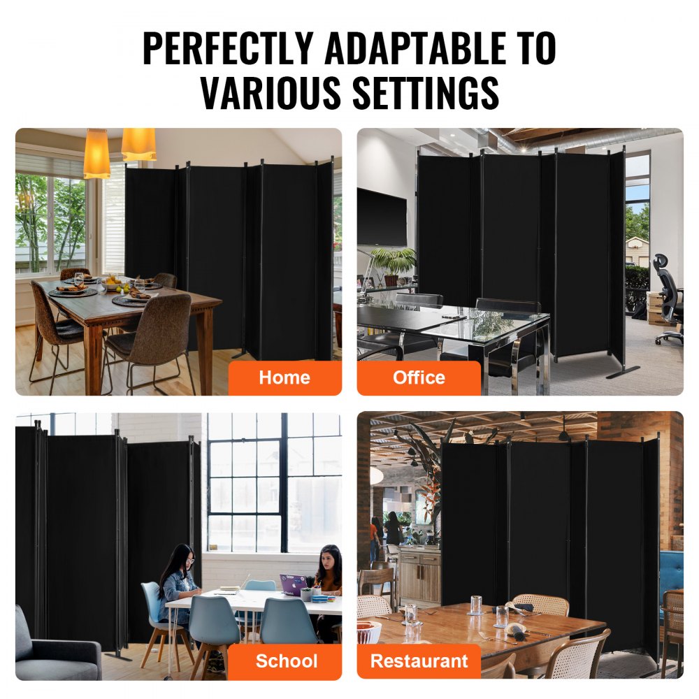 VEVOR Room Divider, 6 Panel Room Divider, Folding Privacy Screen and Portable Partition Divider for Room Separation, Freestanding Room Partitions for Office, Bedroom, Study, Black