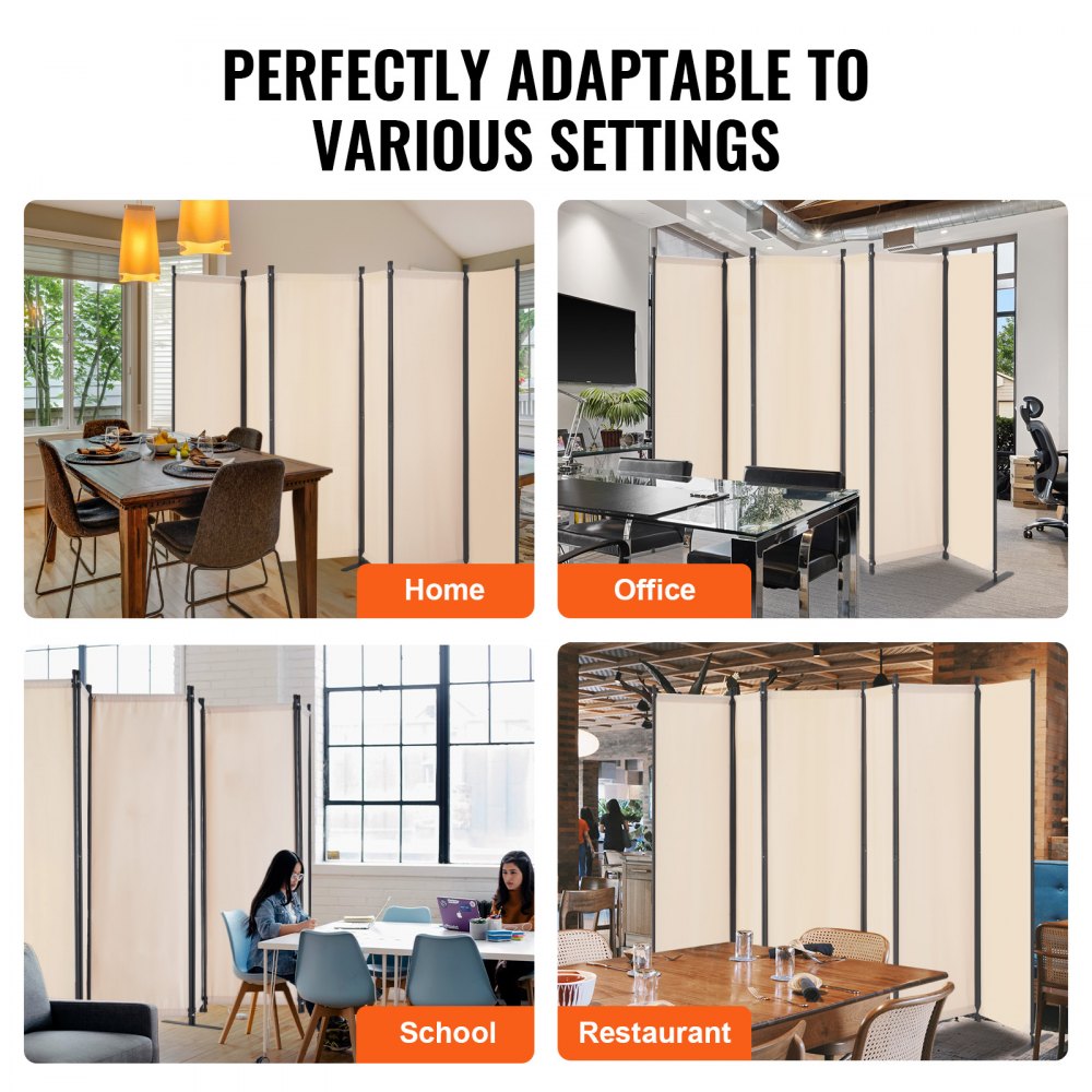 VEVOR Room Divider, 6 Panel Room Divider, Folding Privacy Screen and Portable Partition Divider for Room Separation, Freestanding Room Partitions for Office, Bedroom, Study, Beige