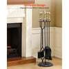 VEVOR Fireplace Tool Set, 5 PCS Fire Tool Set and Holder with Five-Prong Stand, Tongs, Ash Shovel, Brush, Fire Place Poker, Wrought Iron Fireplace Accessories for Indoor/Outdoor, Black & Brass