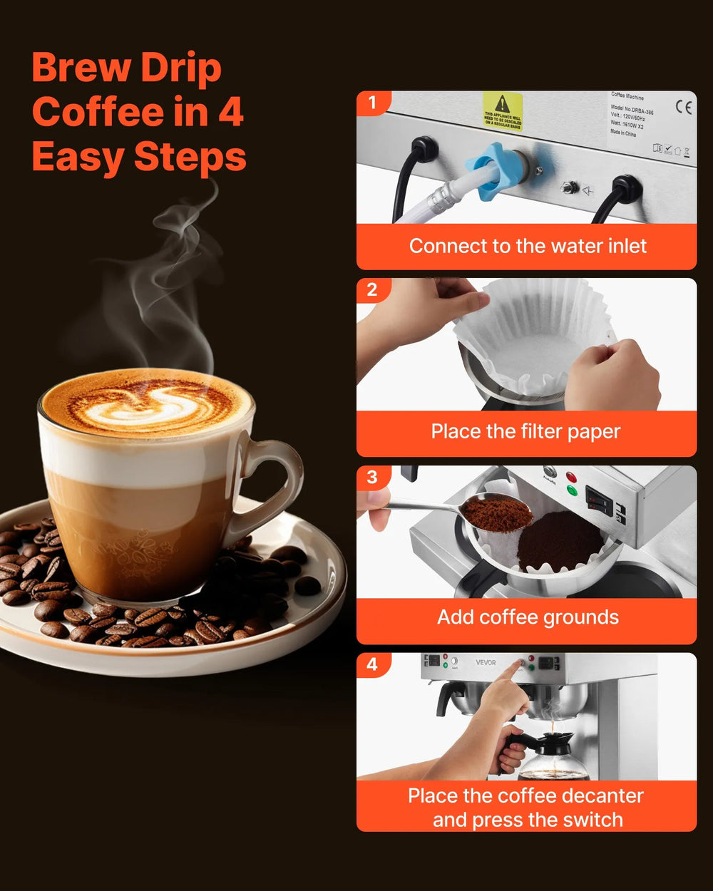 Brew drip coffee in 4 easy steps